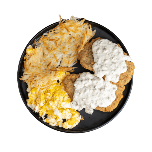 Scrambled eggs with golden potatoes, a classic and nutritious breakfast.